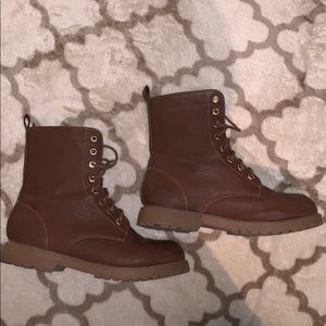 Brown combat boots